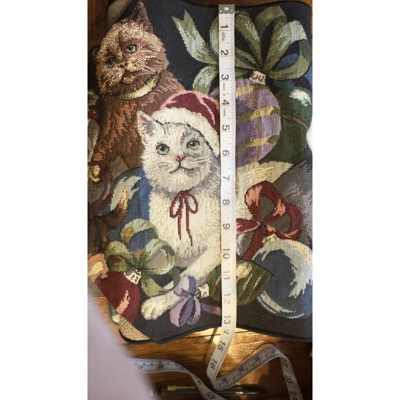 Christmas Cats Table Runner Whimsical Kitty Curious Cat 68” x 13" Tapestry Black - Picture 3 of 6